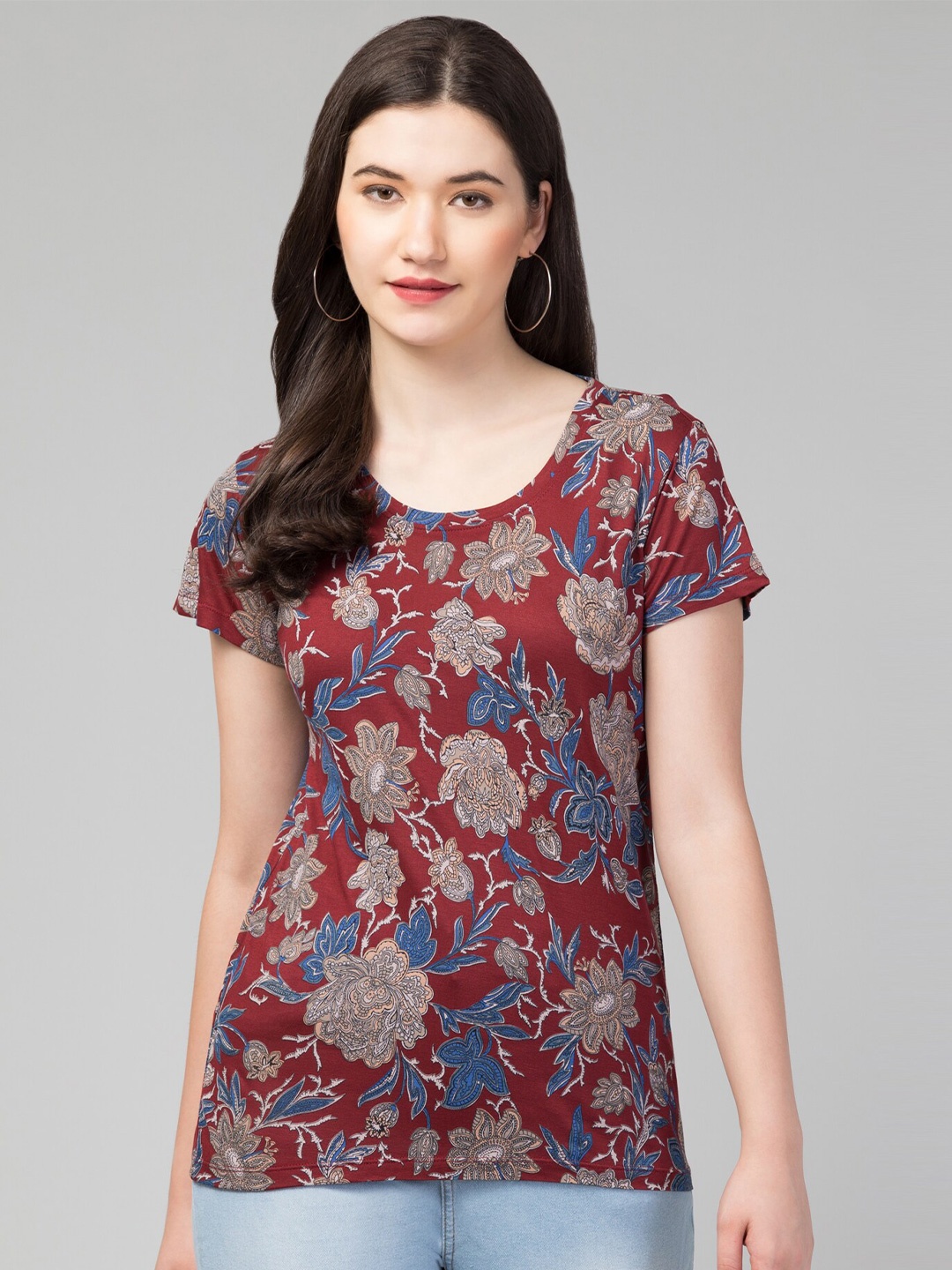 

BAESD Printed Round Neck Short Sleeves Casual T-shirt, Maroon