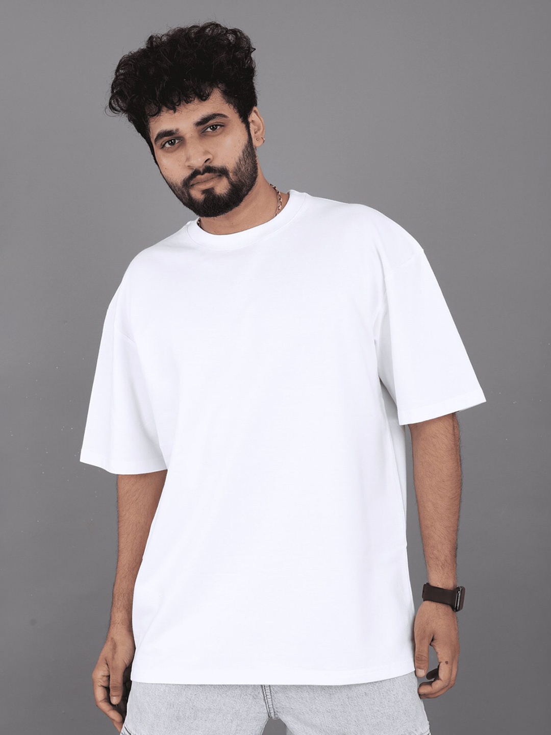 

BROWN BROTHERS Unisex Pure Cotton Round Neck Short Sleeves Oversized Casual T-shirt, White