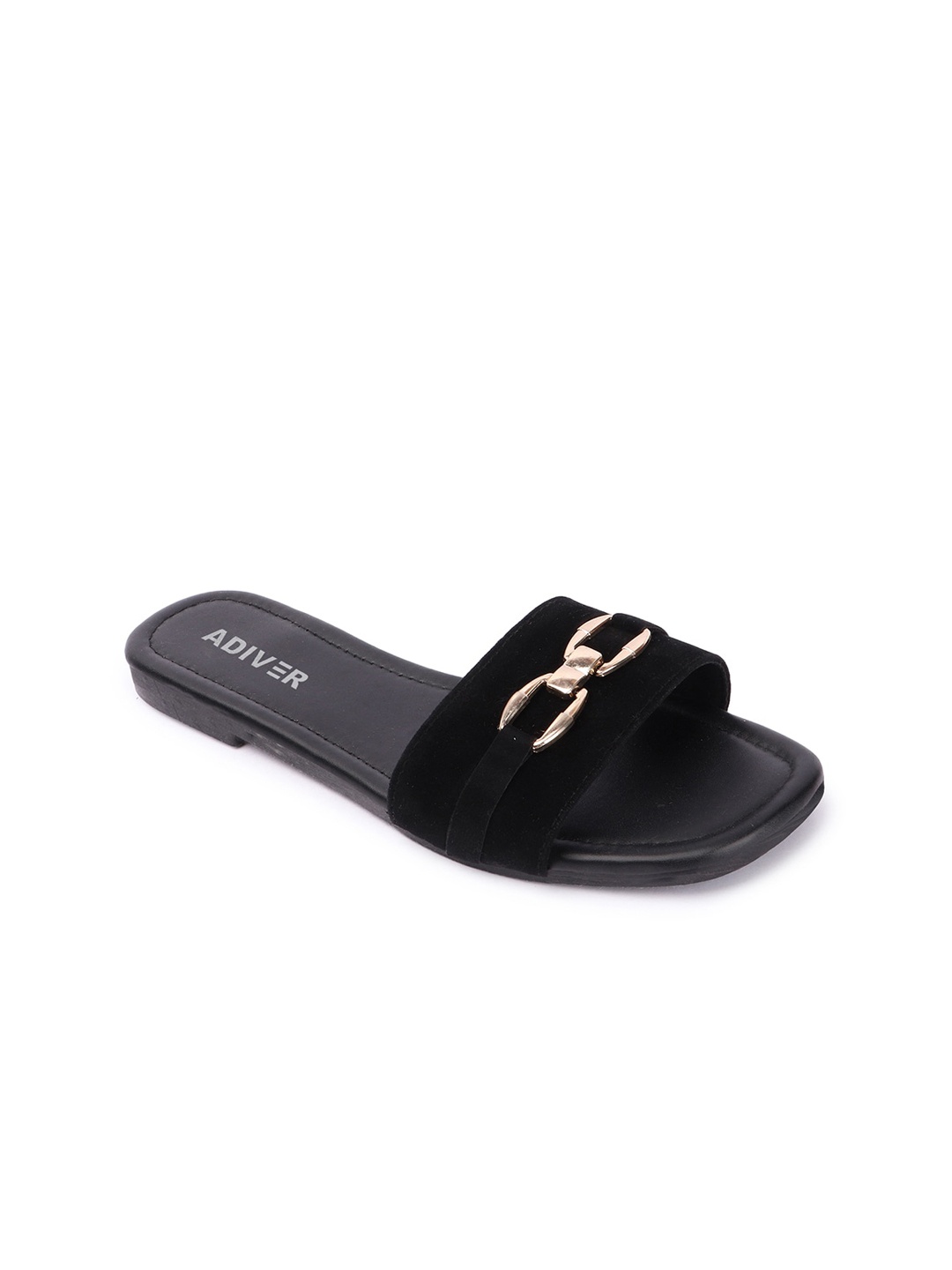 

ADIVER Embellished Ope Toe Flats, Black