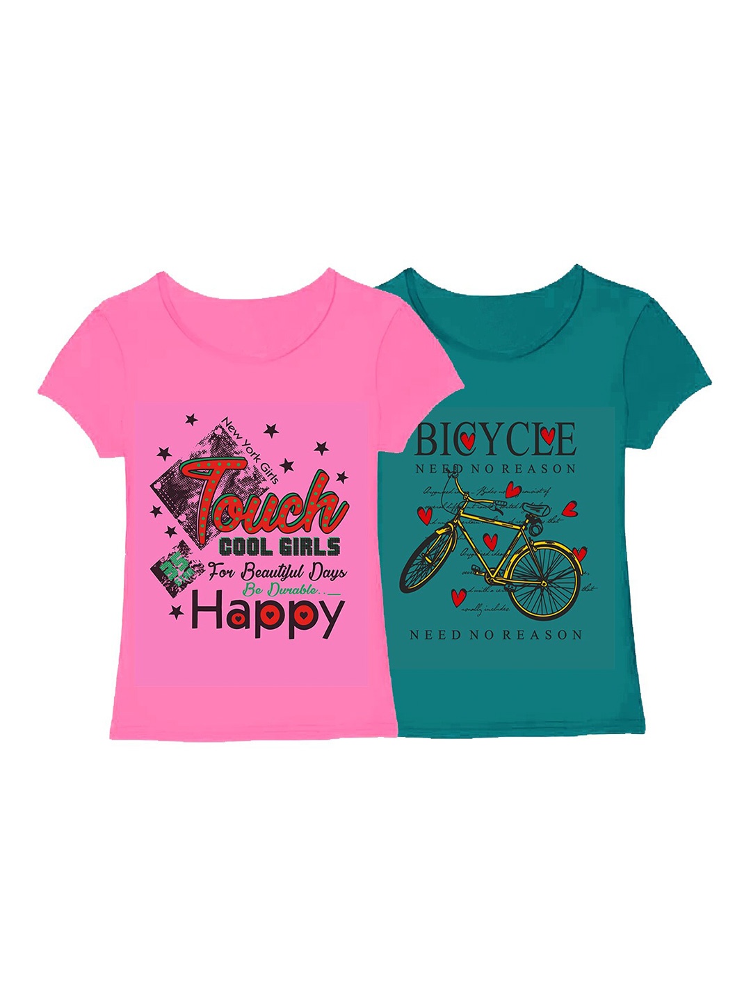 

CoolTees4U Girls Pack Of 2 Graphic Printed Cotton T-shirts, Pink