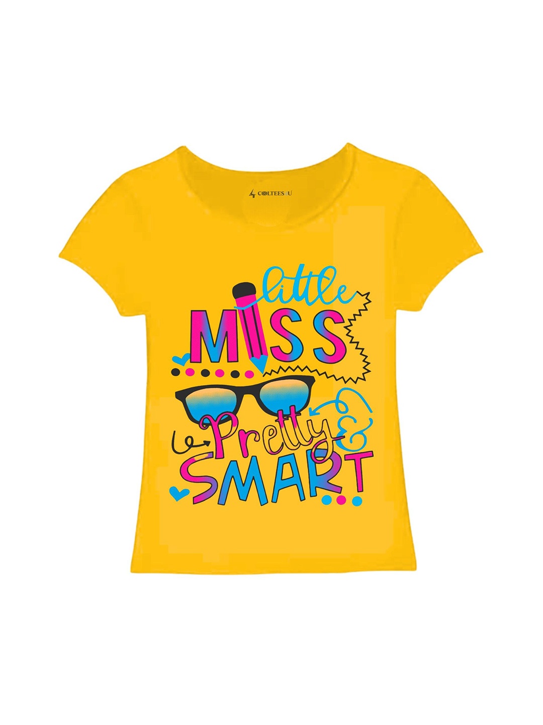 

CoolTees4U Girls Graphic Printed Cap Sleeves Cotton T-shirt, Yellow