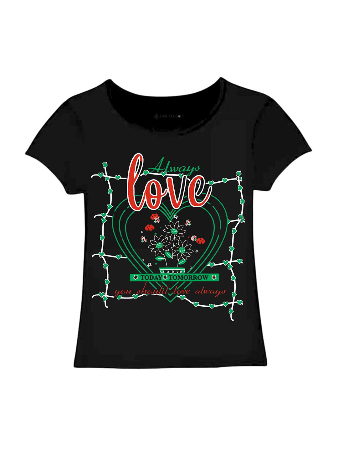 

CoolTees4U Girls Graphic Printed Round Neck Cotton T-shirt, Black