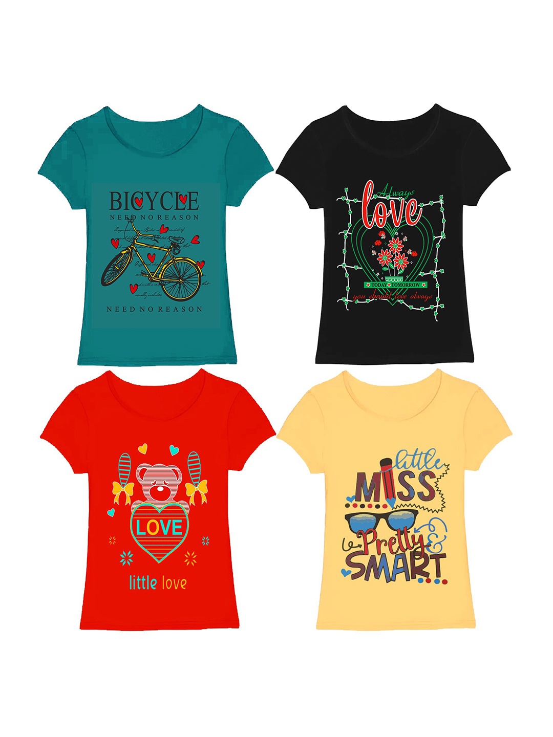 

CoolTees4U Girls Pack Of 4 Graphic Printed Cotton T-shirts, Green