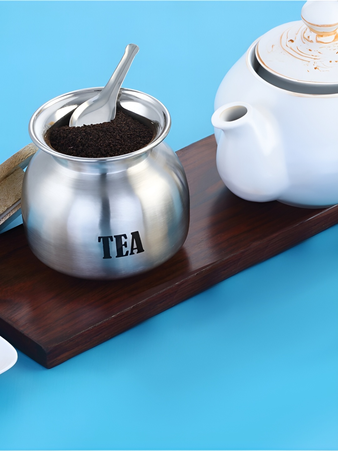 

HAZEL Silver & Brown Printed Air Tight Tea Container With Lid