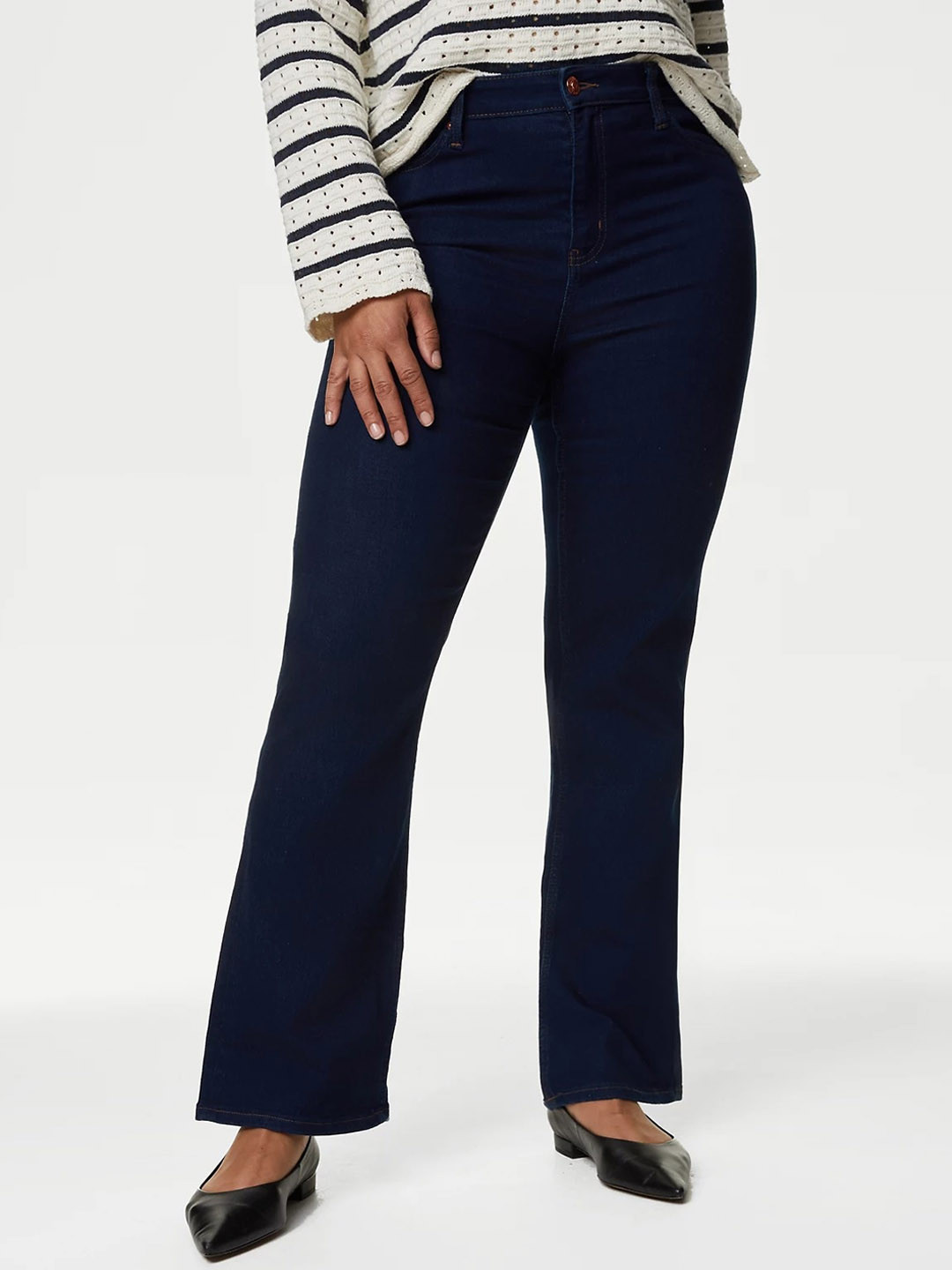 

Marks & Spencer Women Bootcut High-Rise Clean Look Jeans, Navy blue