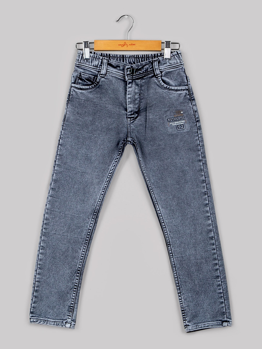 

Naughty Ninos Girls Original Slim Fit Heavy Fade Clean Look Applique Stretchable Jeans, Grey