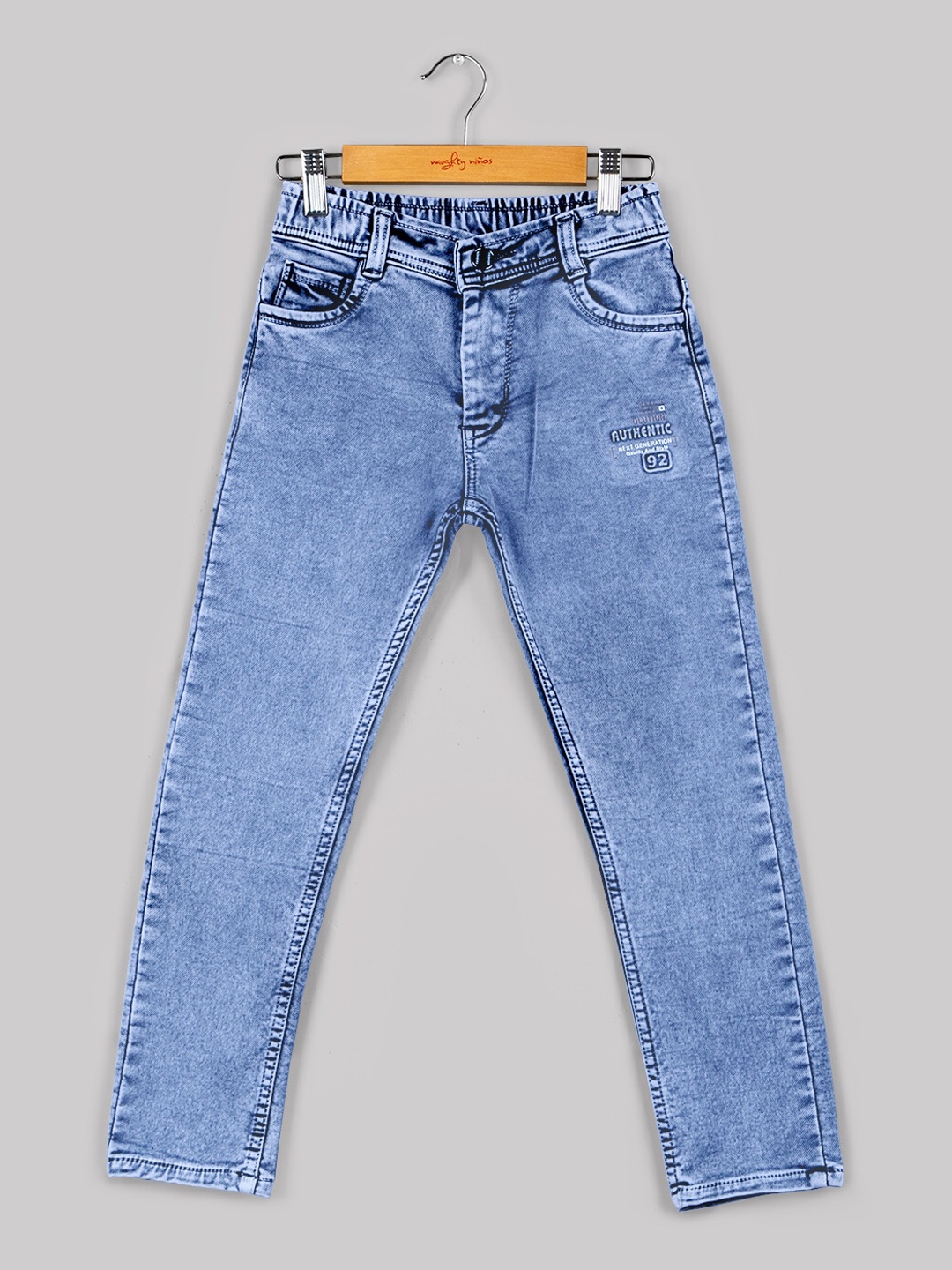 

Naughty Ninos Girls Original Slim Fit Heavy Fade Clean Look Applique Stretchable Jeans, Blue