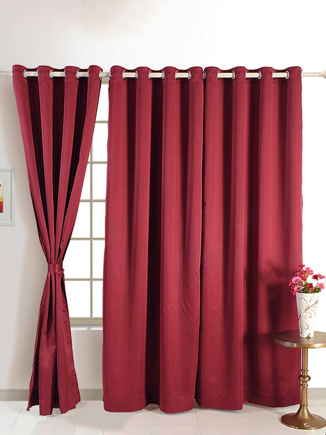 

Swayam Crimson Shine Maroon Solid 60% Blackout Eyelet Design Door Curtain -7.5ft