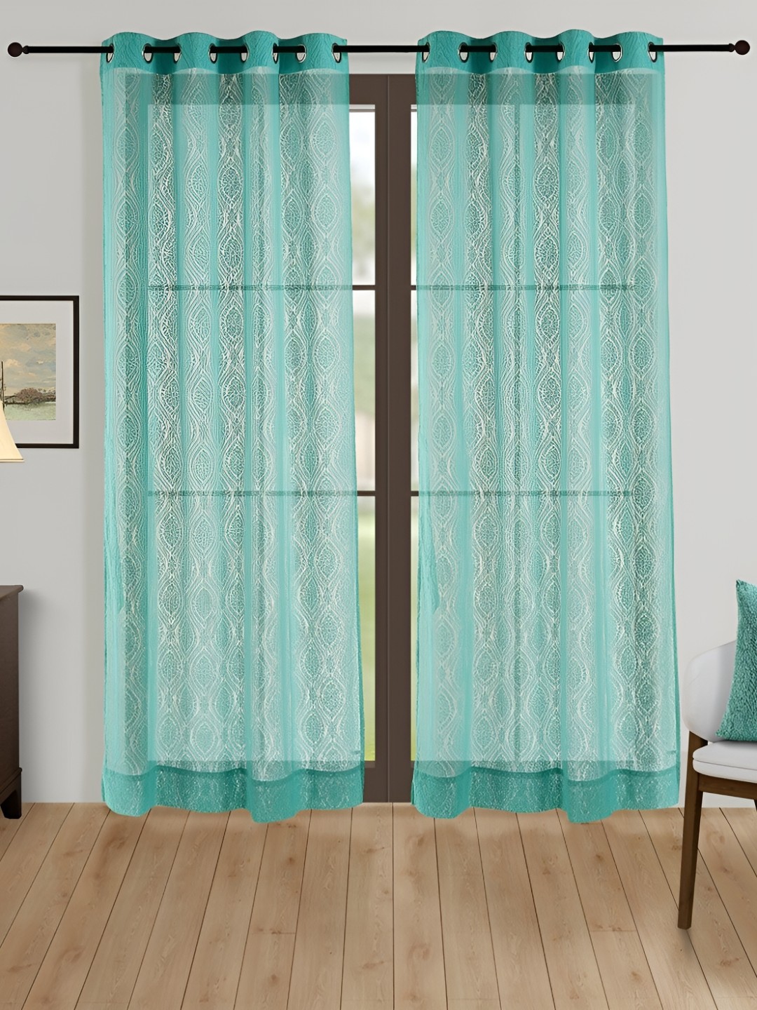 

SWAYAM Blue Embroidered Sheer Door Curtain