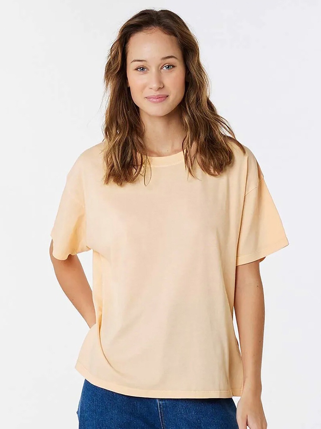 

MISCHIEF MONKEY Drop-Shoulder Sleeves Cotton Oversized T-shirt, Beige