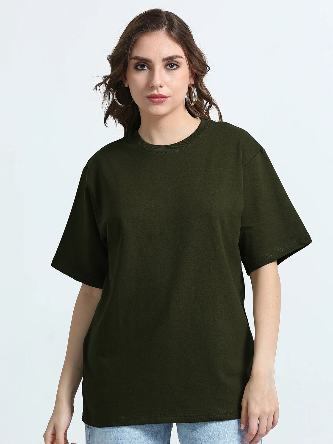 

MISCHIEF MONKEY Drop-Shoulder Sleeves Cotton Oversized T-shirt, Olive