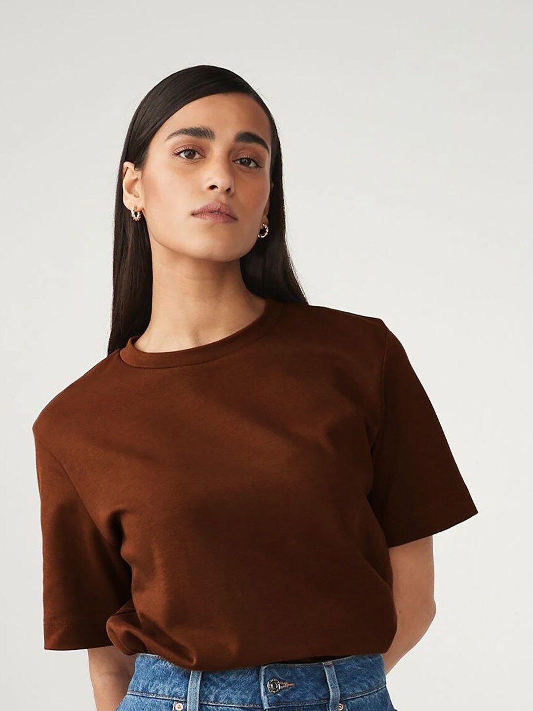 

MISCHIEF MONKEY Drop-Shoulder Sleeves Cotton Oversized T-shirt, Coffee brown