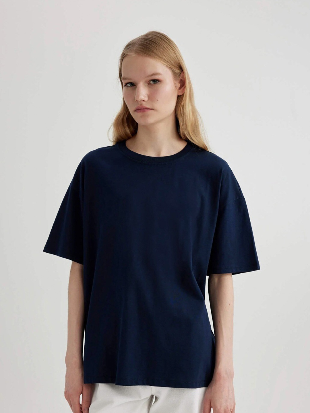 

MISCHIEF MONKEY Extended Sleeves Cotton Oversized T-shirt, Navy blue