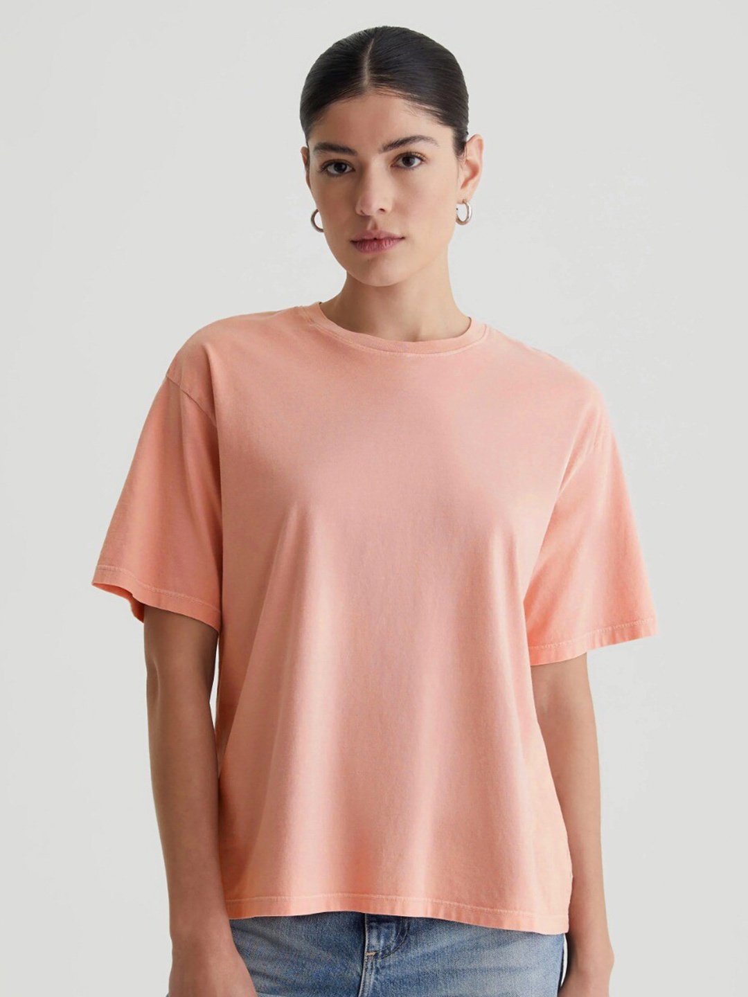 

MISCHIEF MONKEY Drop-Shoulder Sleeves Cotton Oversized T-shirt, Peach