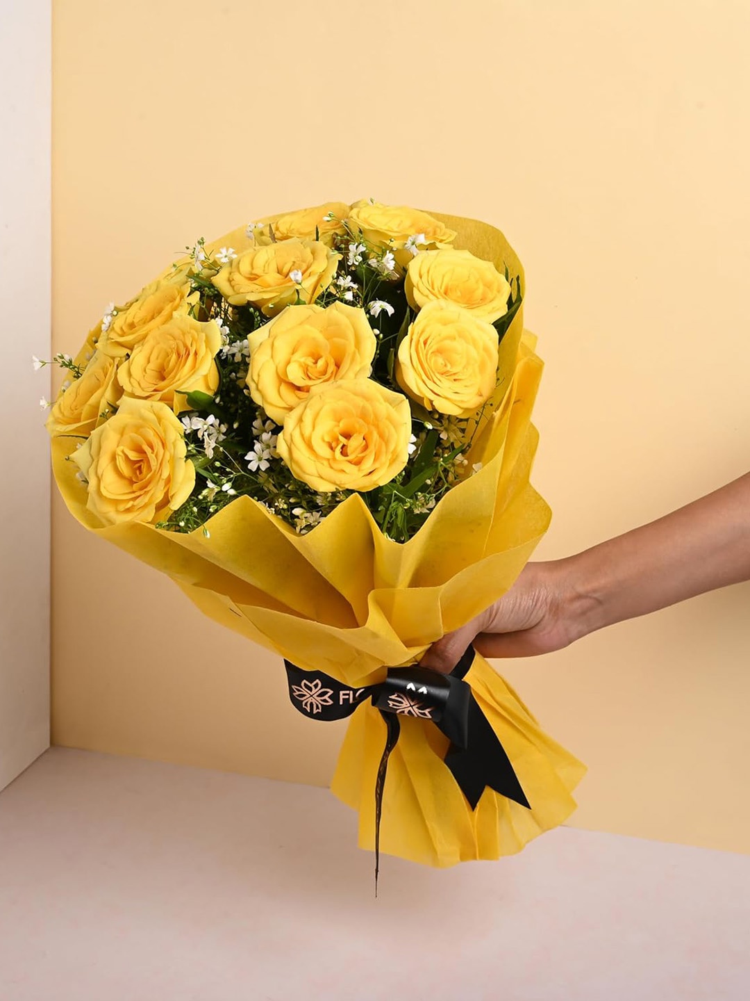 

Floweraura 12 Pieces Yellow Roses Fresh Flowers Bouquet In Wrapping Paper
