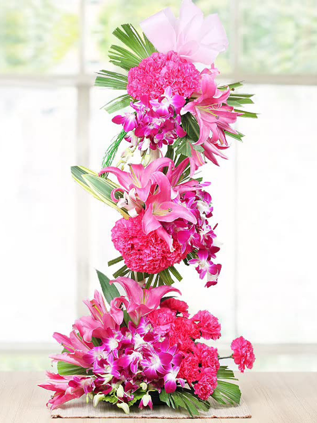 

Floweraura Pink 56 Pieces Lilies Carnations & Orchids Fresh Live Flowers
