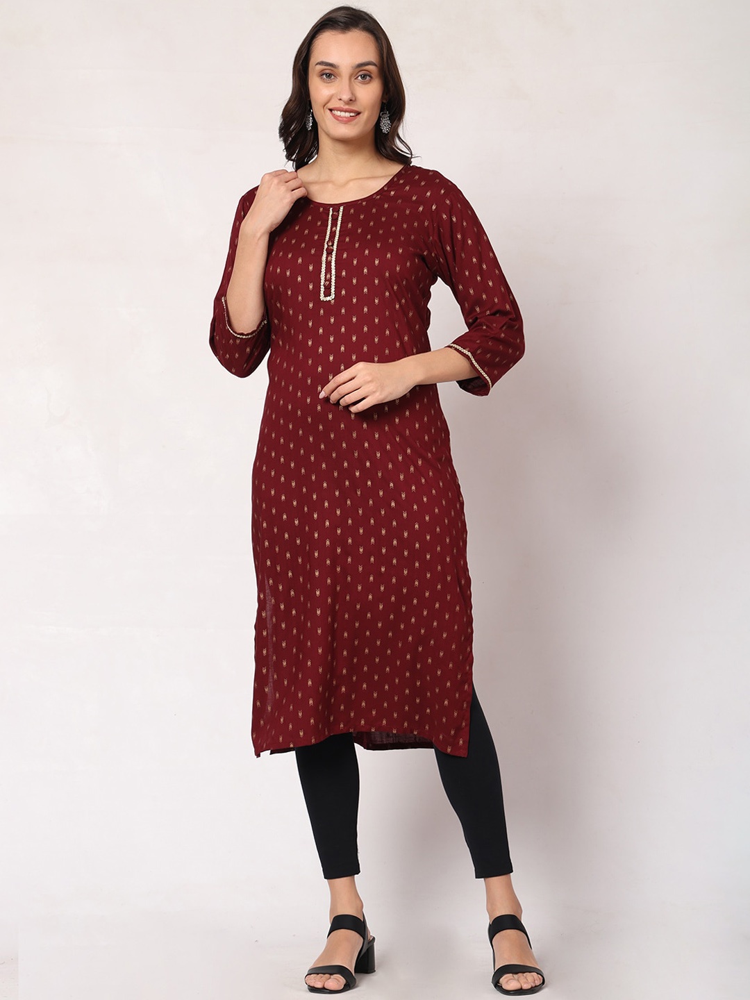 

GOCHIKKO Geometric Printed Kurta, Coffee brown