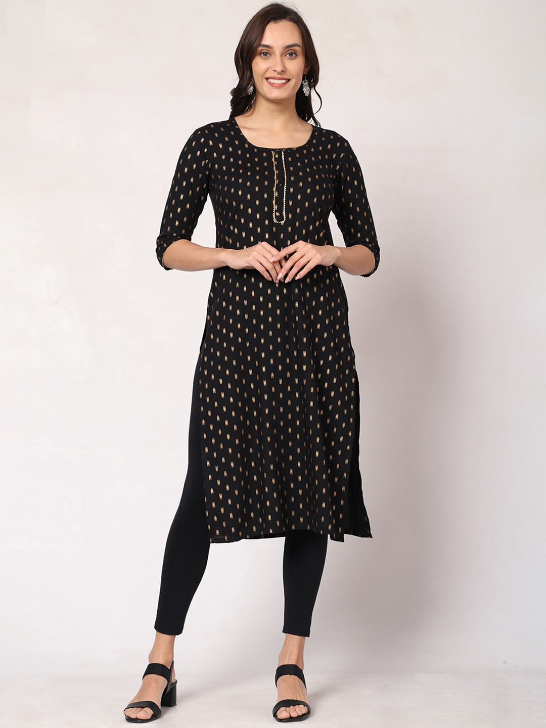 

GOCHIKKO Geometric Printed Kurta, Black