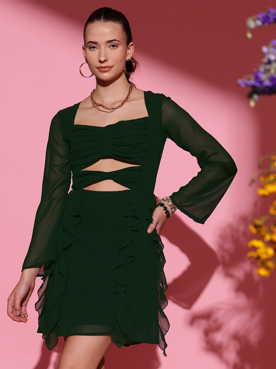 

STREET 9 Square Neck Cut Our Sheath Dress, Green