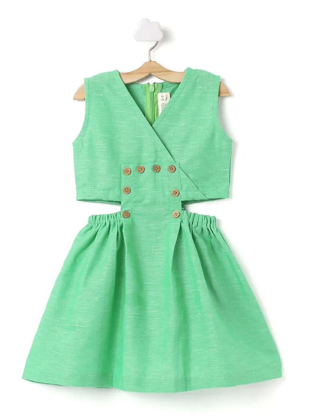 

PICCOLO Girls Sleeveless V Neck Cut Out Linen A Line Dress, Green