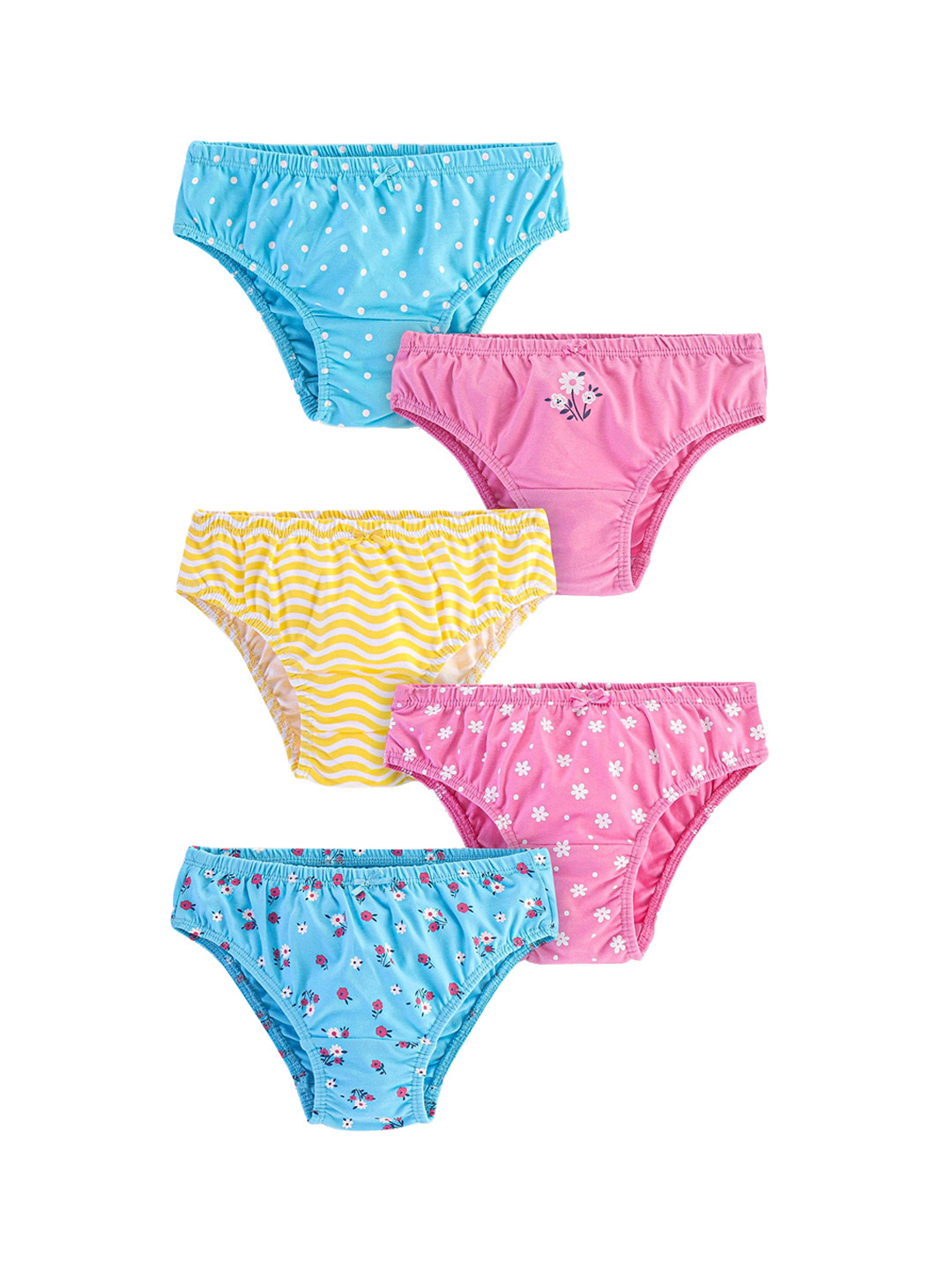 

Honeyhap Girls Pack Of 5 Printed Anti Microbial Basic Briefs, Pink