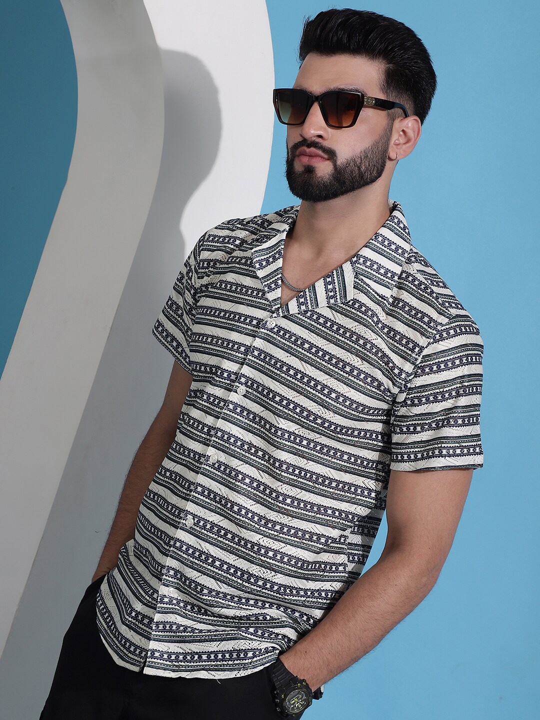 

Indian Needle Classic Printed Spread Collar Short Sleeves Cotton Casual Shirt, Grey