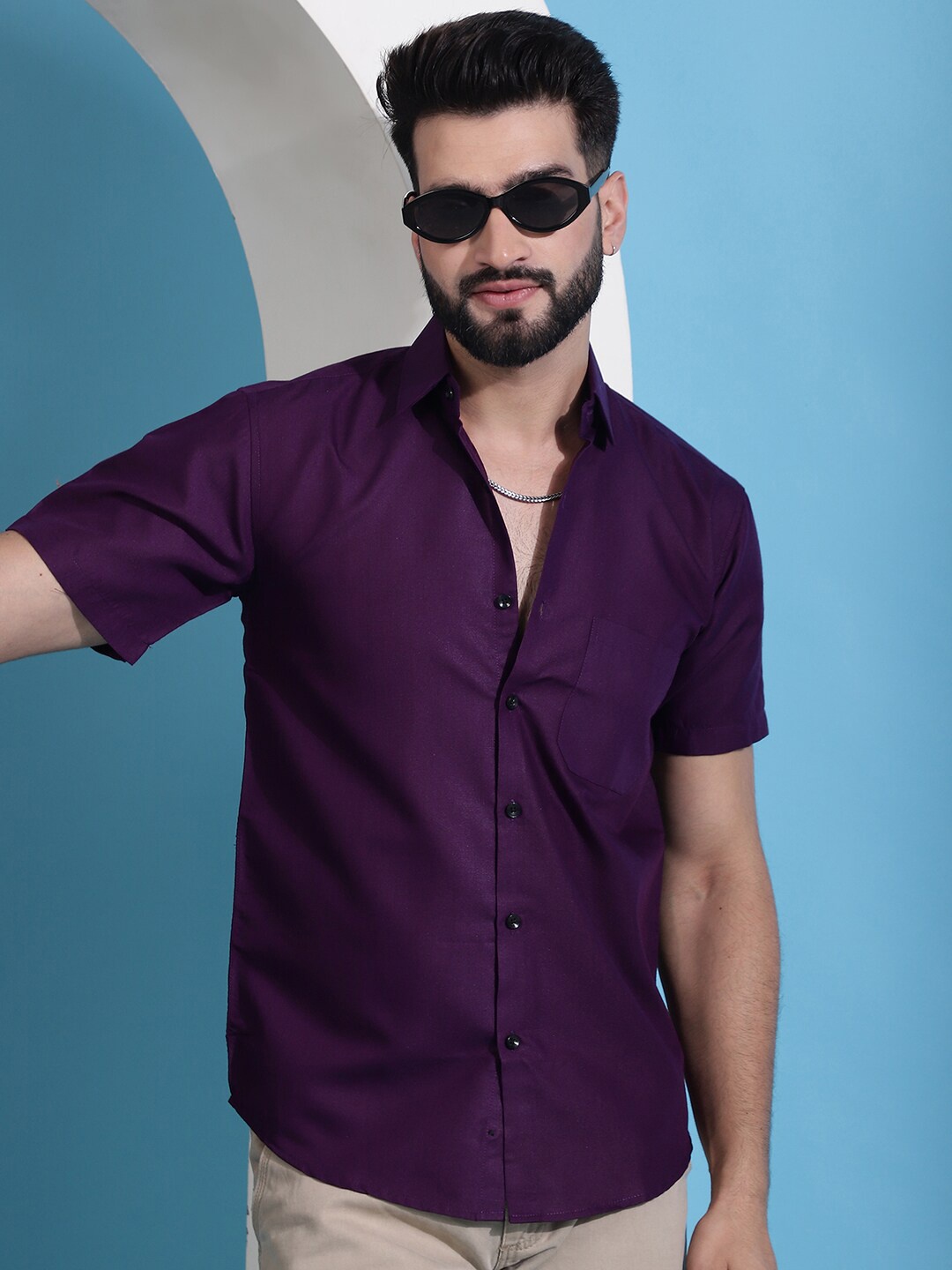 

Indian Needle Classic Spread Collar Cotton Casual Shirt, Purple