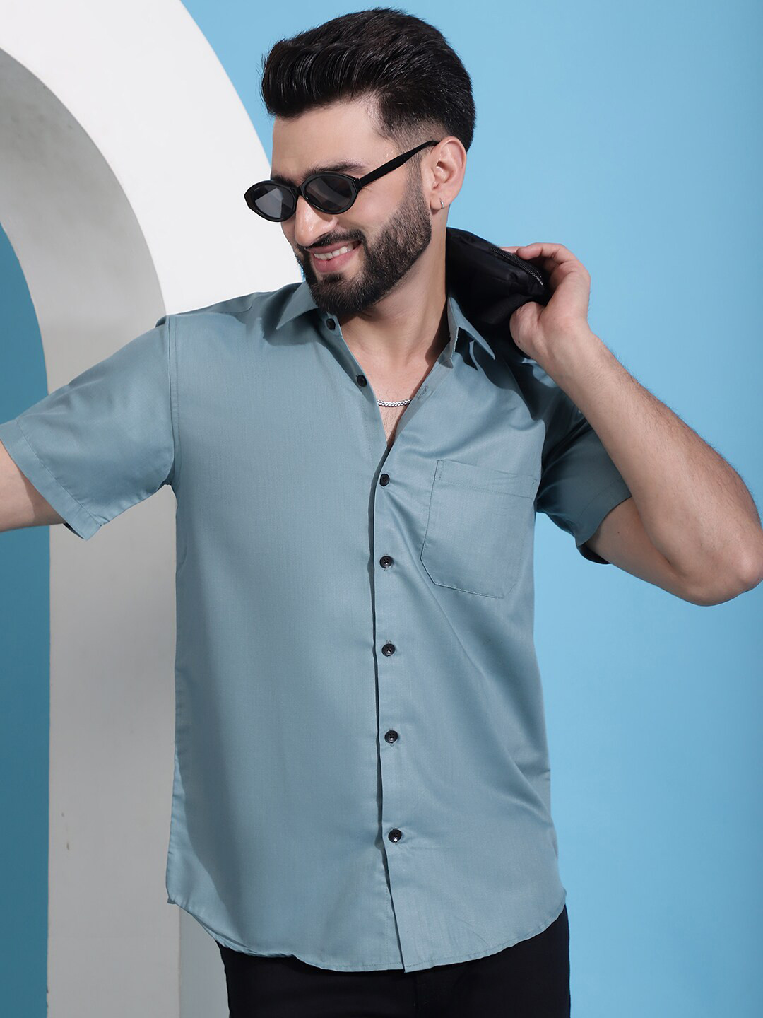 

Indian Needle Classic Spread Collar Cotton Casual Shirt, Blue