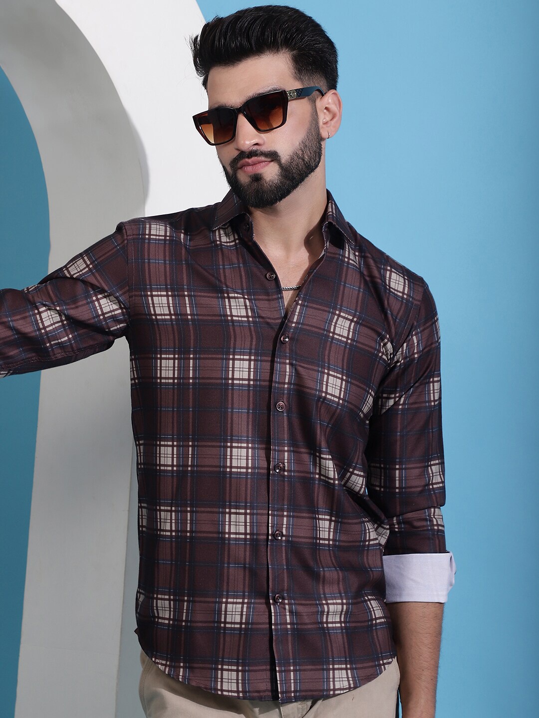 

Indian Needle Classic Checked Cotton Casual Shirt, Coffee brown