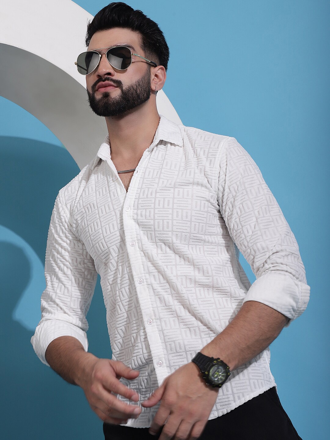 

Indian Needle Classic Checked Casual Shirt, White