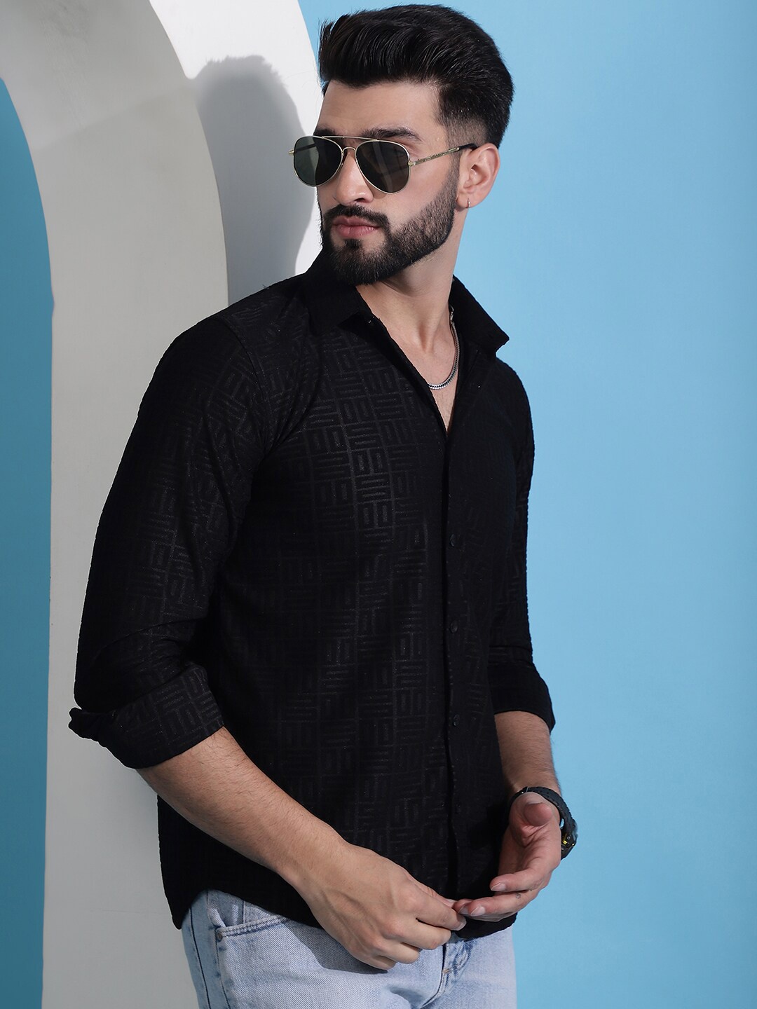 

Indian Needle Classic Textured Casual Shirt, Black