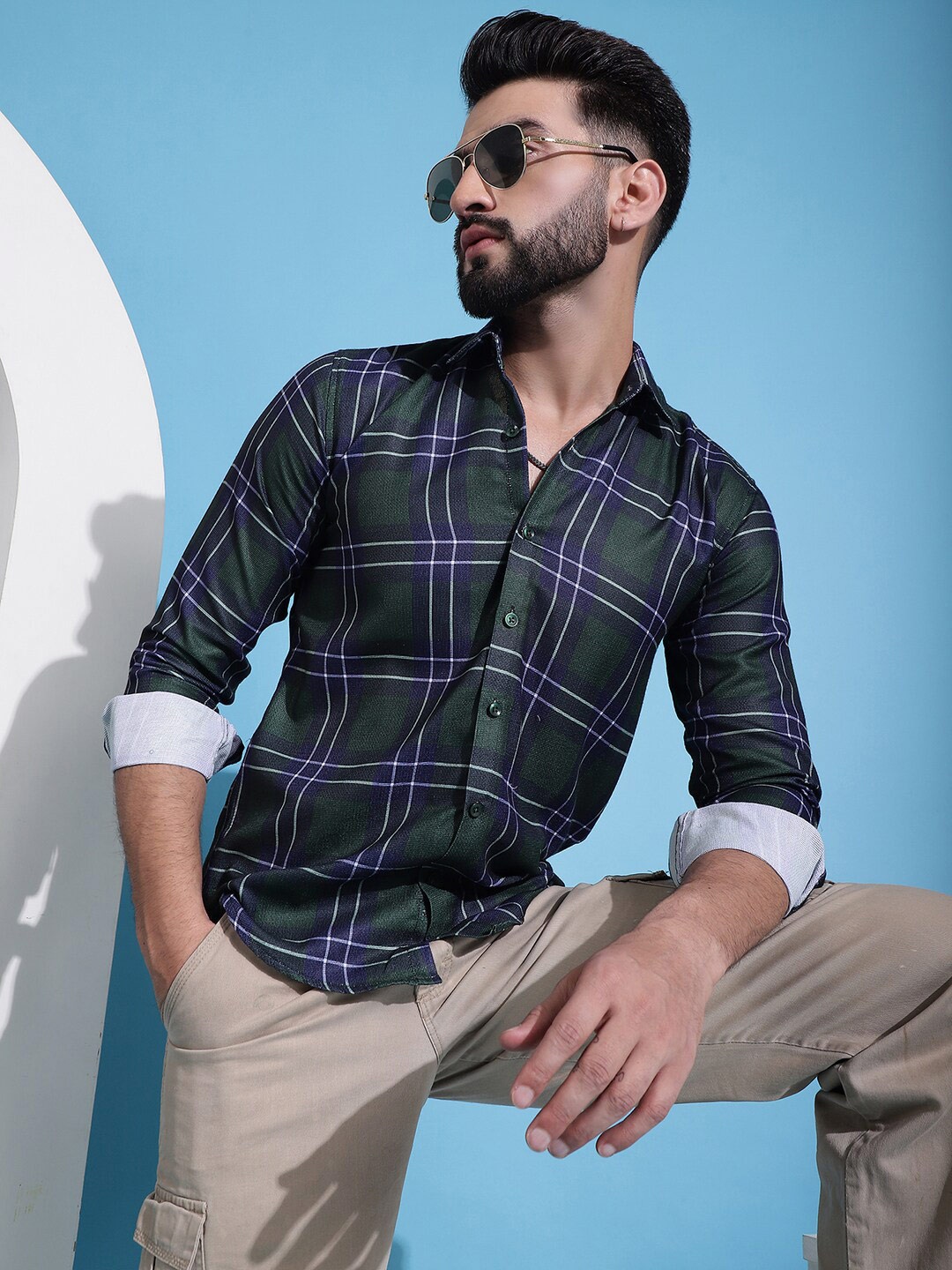

Indian Needle Classic Tartan Checks Cotton Casual Shirt, Olive