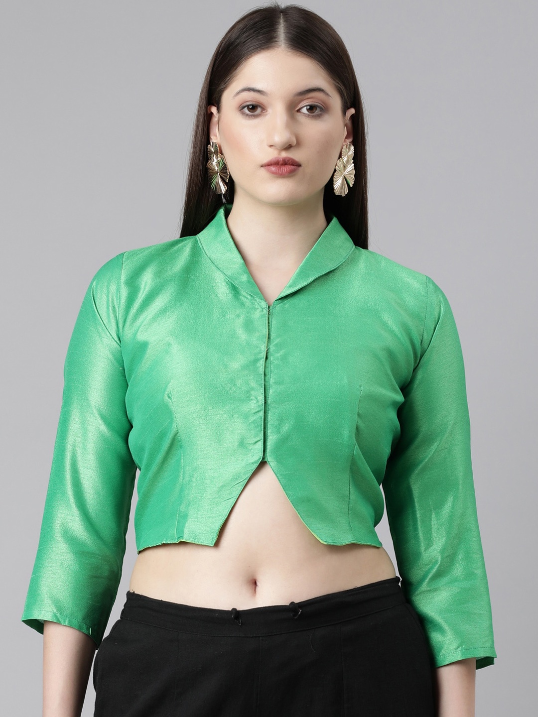 

Souchii Dupion Silk Saree Knot Blouse, Green