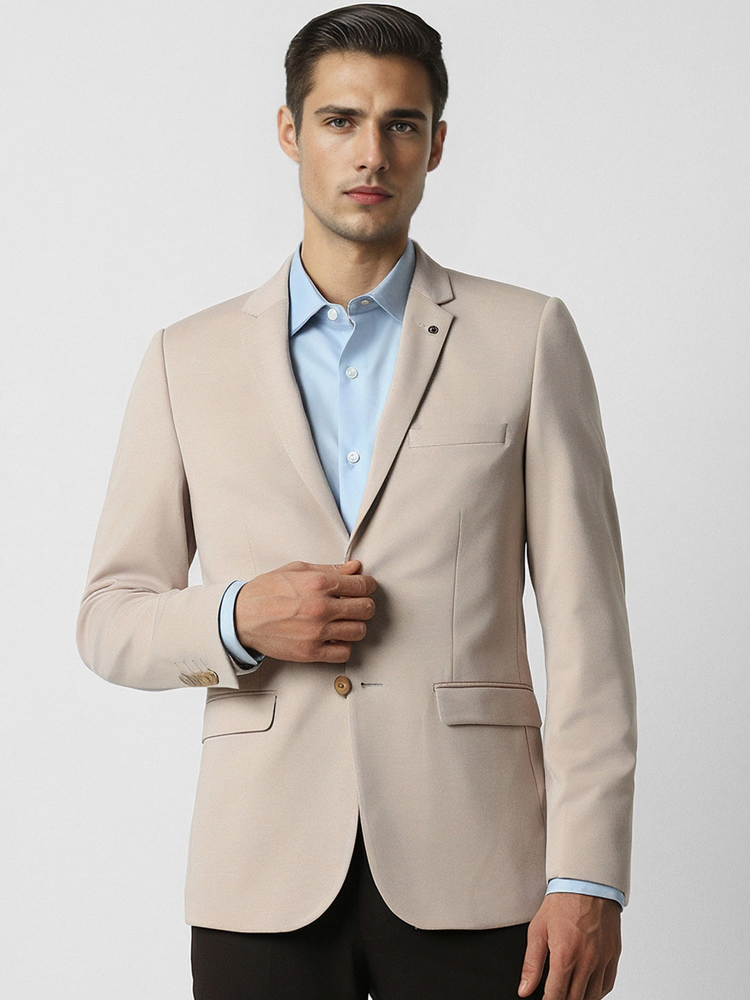 

Van Heusen Self Design Ultra Slim-Fit Single Breasted Blazer, Khaki