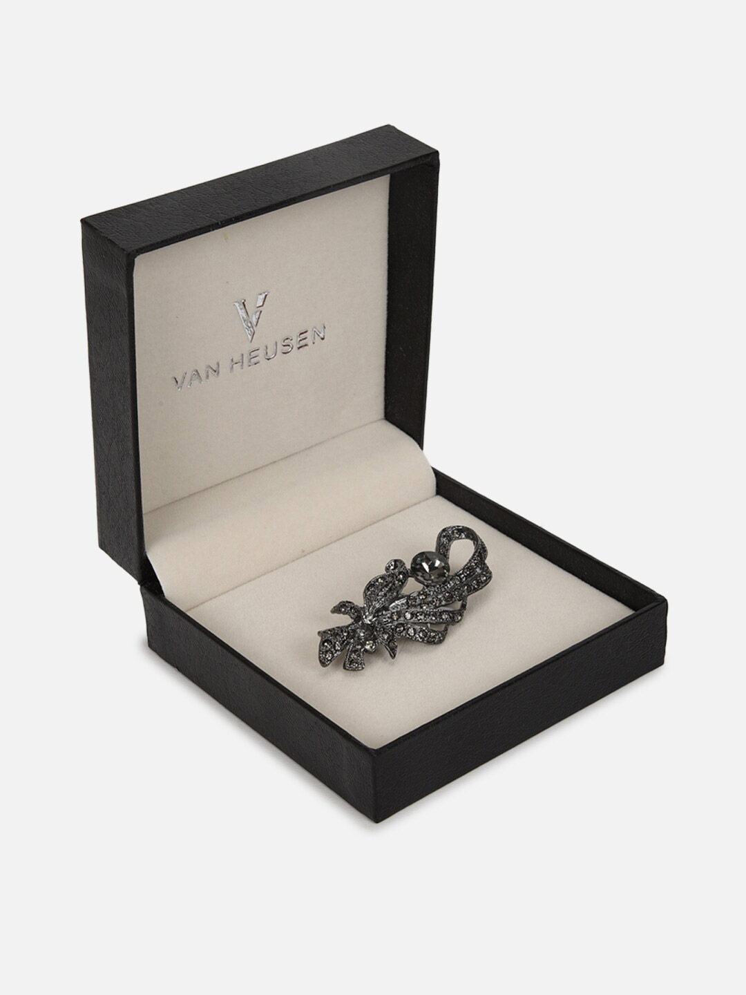 

Van Heusen Men Textured Artificial Stones Studded Lapel Pin, Black