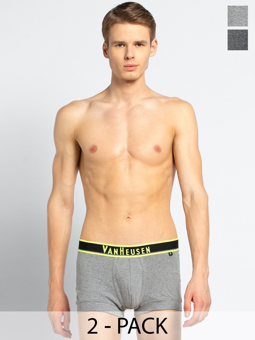 

Van Heusen Pack Of 2 Colour Fresh Trunks, Grey melange