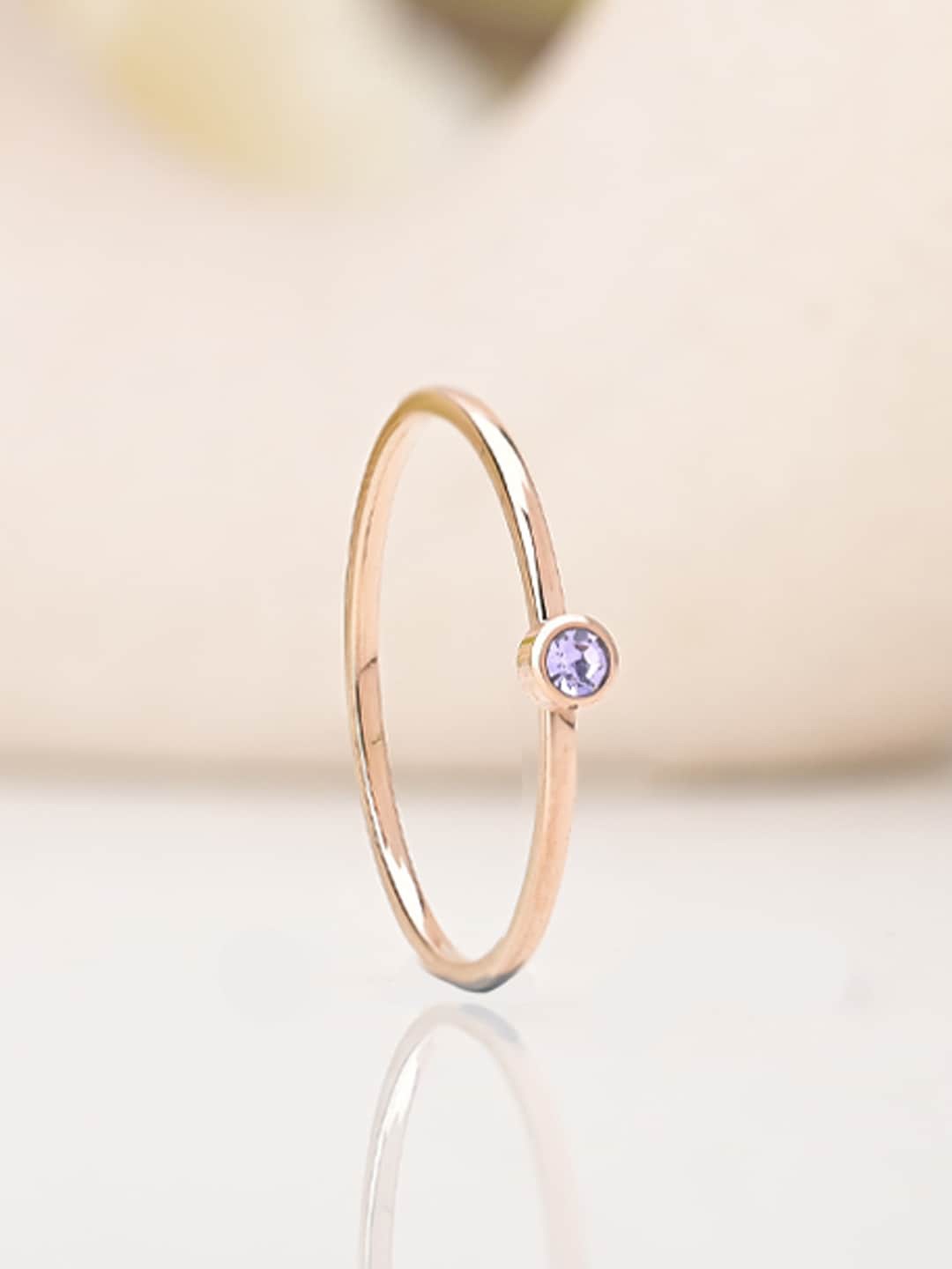 

PALMONAS Rose Gold-Plated Stainless Steel Cubic Zirconia Studded Finger Ring