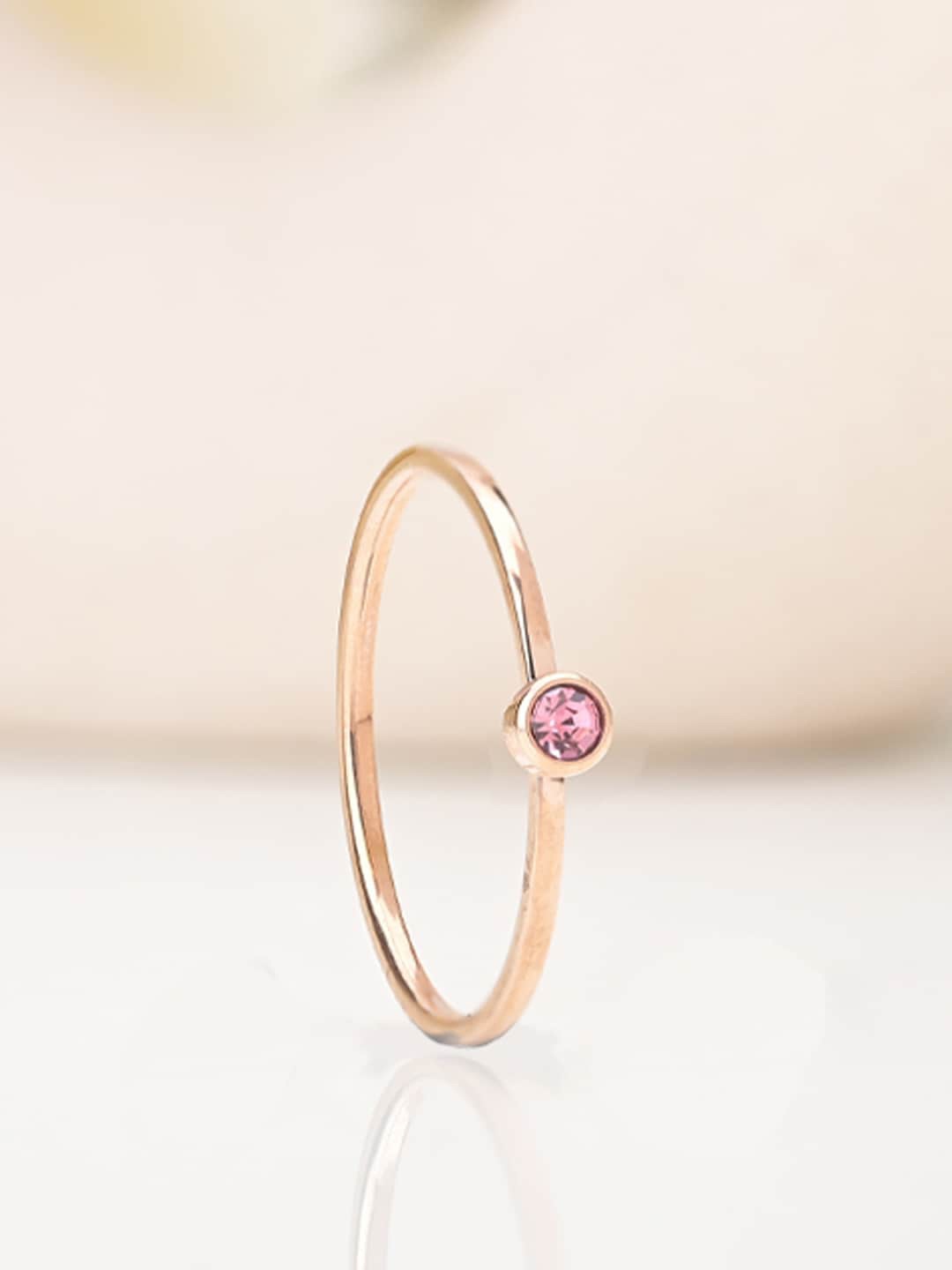 

PALMONAS Rose Gold-Plated Stainless Steel Cubic Zirconia Studded Finger Ring