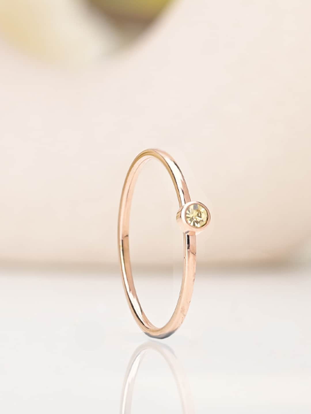 

PALMONAS Rose Gold-Plated Stainless Steel Cubic Zirconia Studded Finger Ring