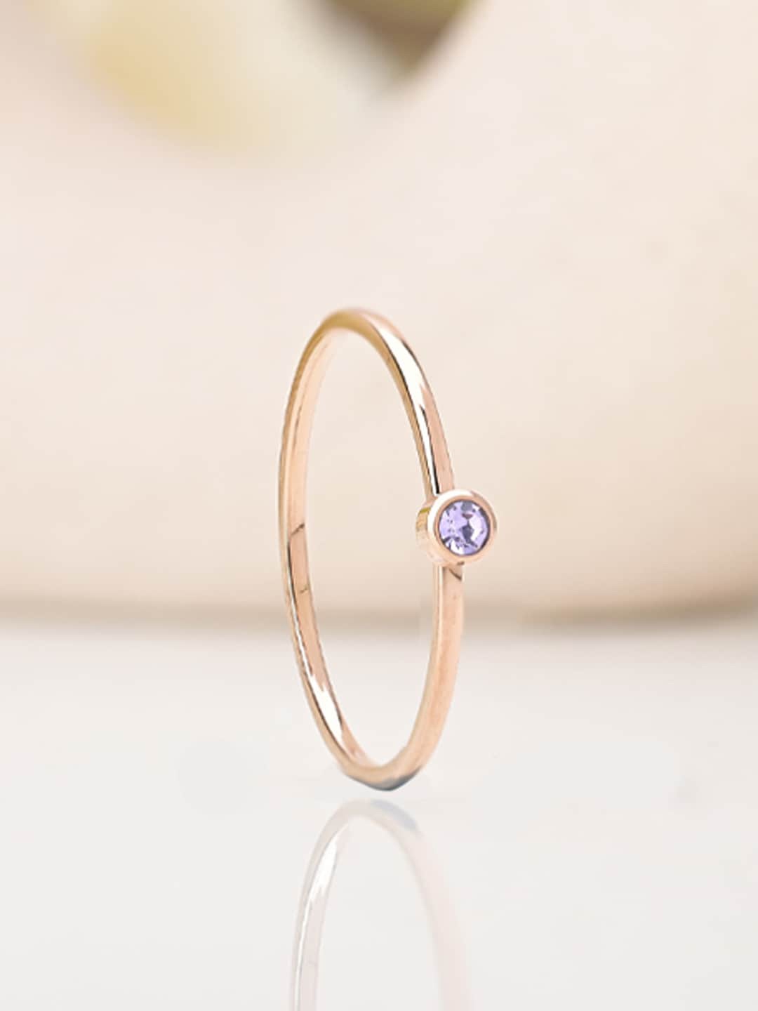 

PALMONAS Rose Gold-Plated Stainless Steel Cubic Zirconia Studded Finger Ring