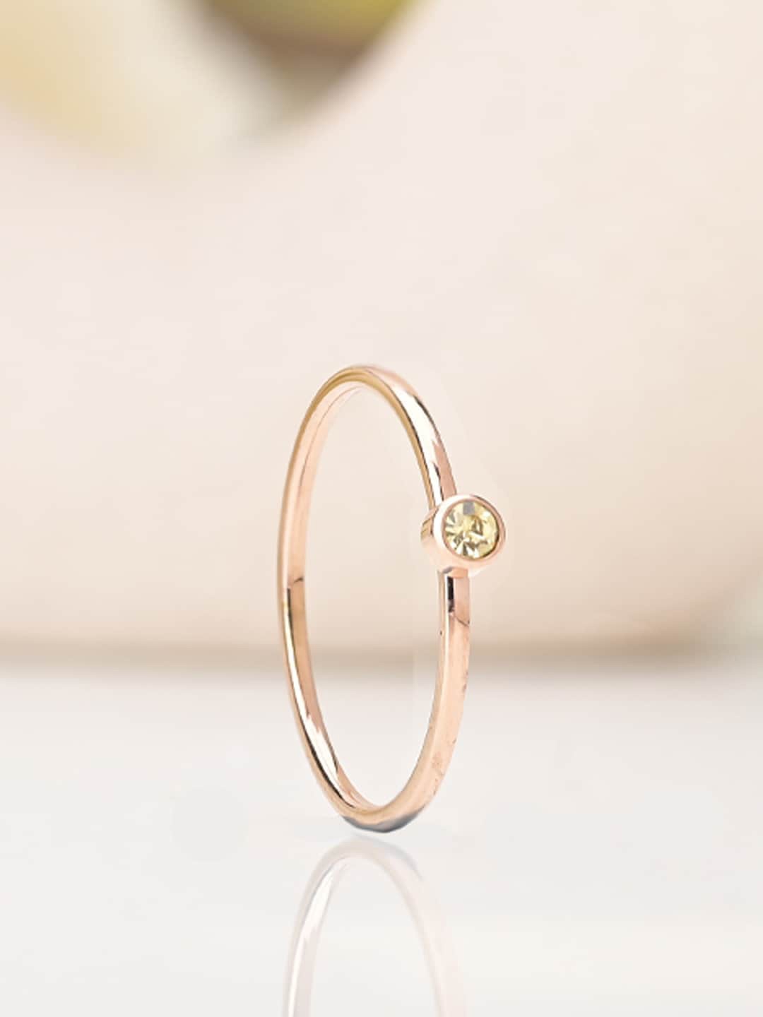 

PALMONAS Rose Gold-Plated Stainless Steel Cubic Zirconia Studded Finger Ring