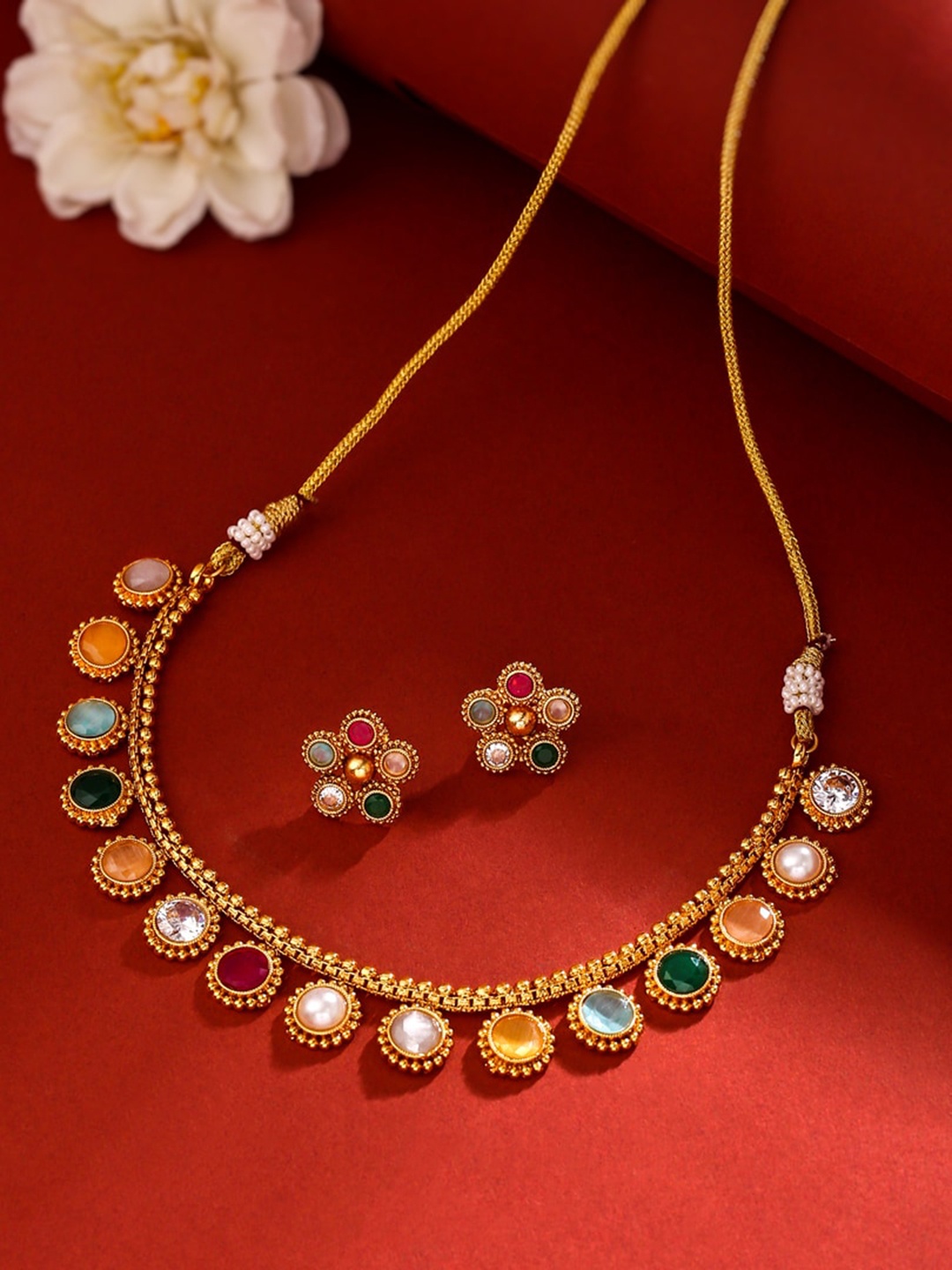 

THE AAB STUDIO Gold-Plated Stone-Studded Jewellery Set