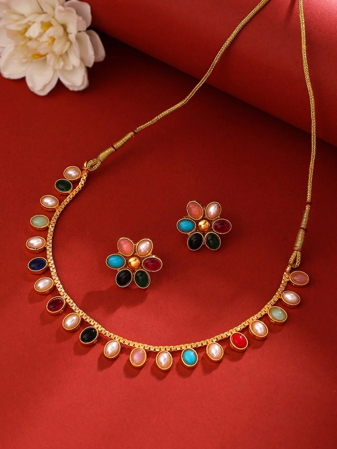 

THE AAB STUDIO Gold-Plated Stone-Studded Jewellery Set