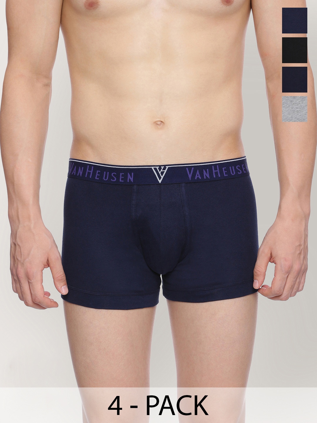 

Van Heusen Pack Of 4 Mid Rise Trunks, Navy blue