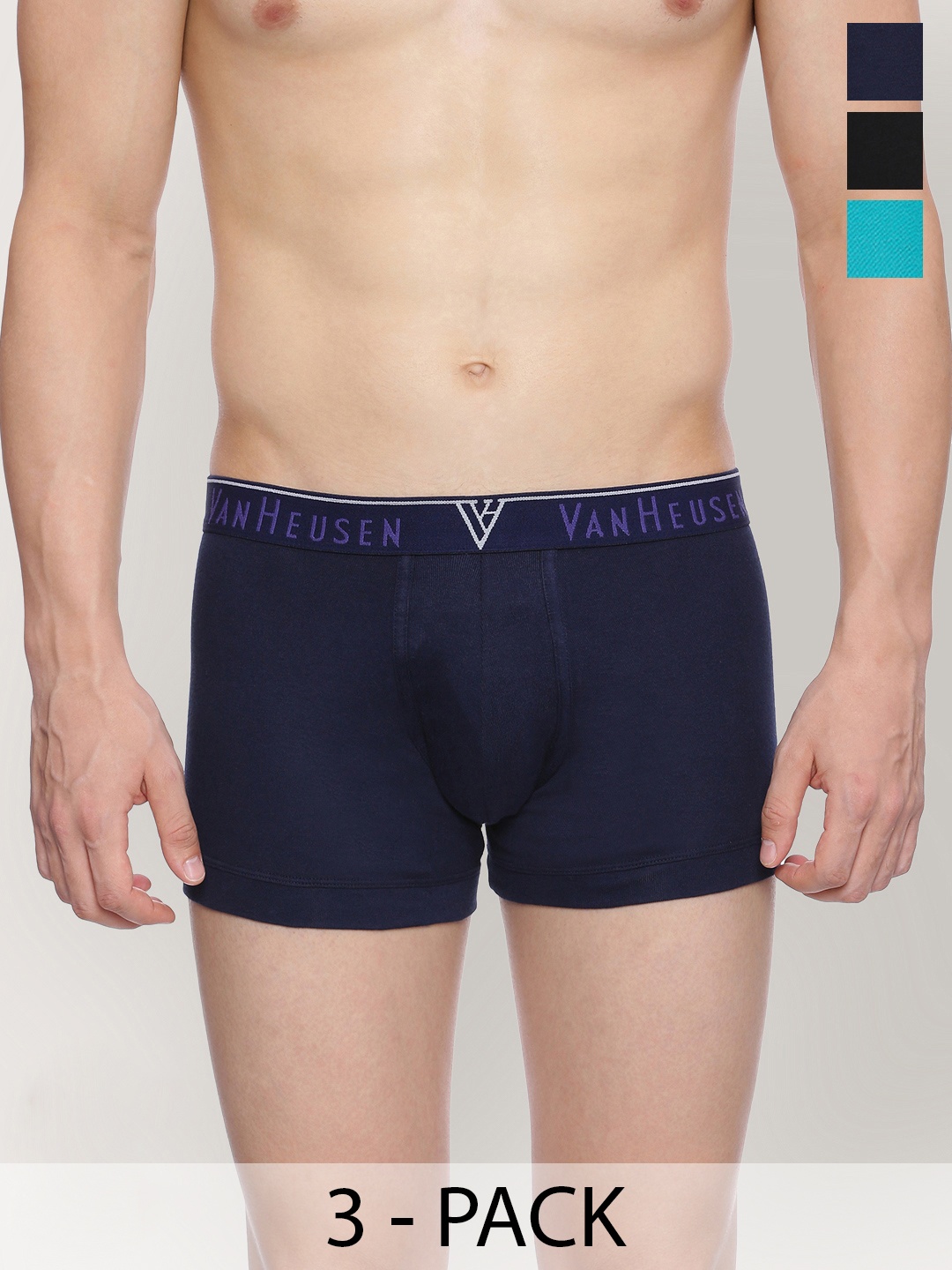 

Van Heusen Pack Of 3 Mid Rise Trunks, Navy blue