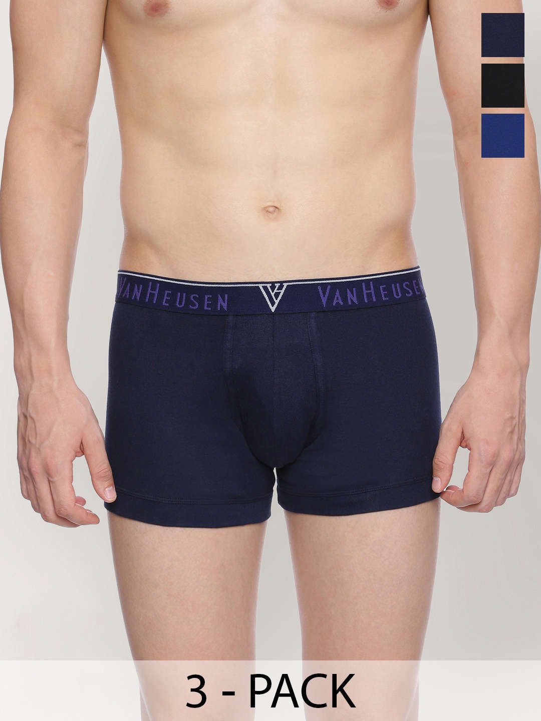 

Van Heusen Pack Of 3 Mid Rise Trunks, Navy blue
