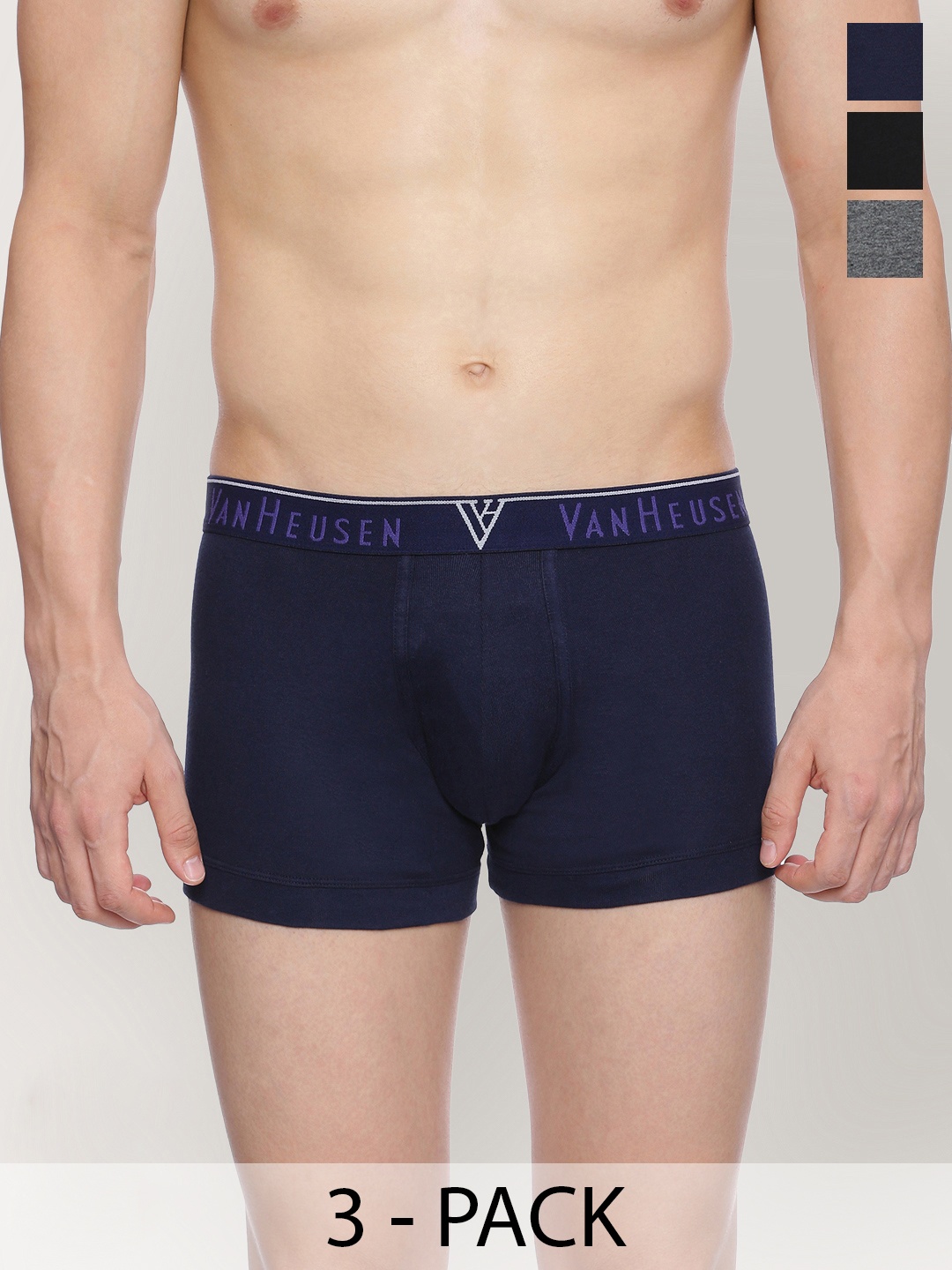 

Van Heusen Pack Of 3 Mid Rise Trunks, Navy blue