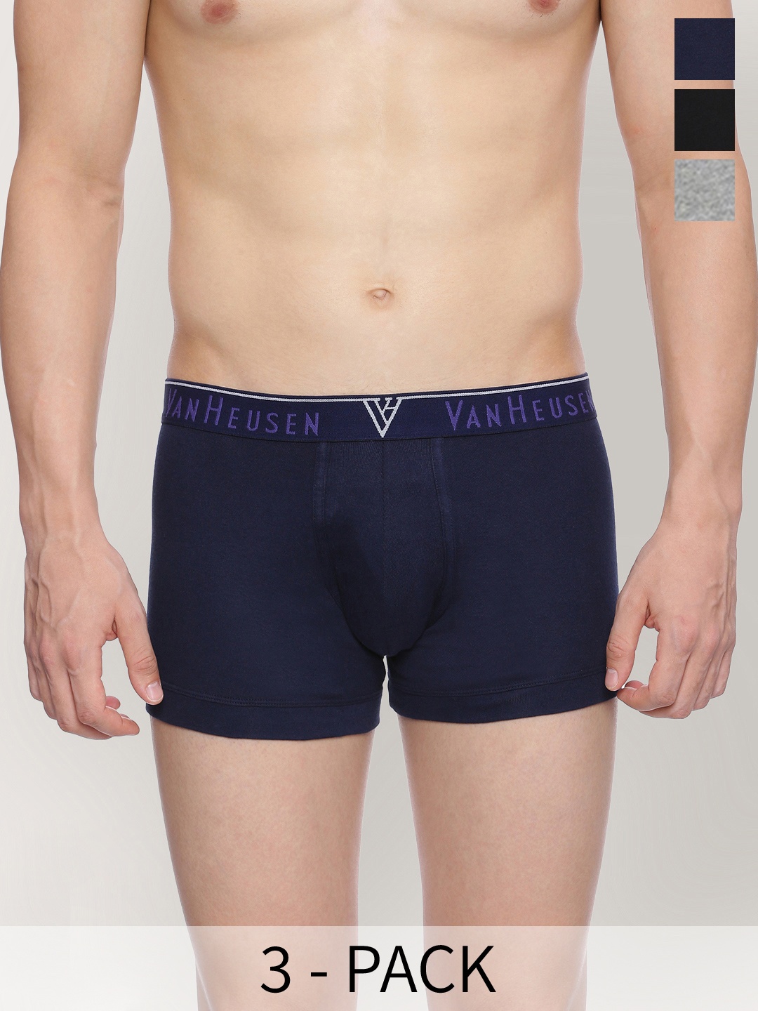 

Van Heusen Pack Of 3 Mid Rise Trunks, Navy blue