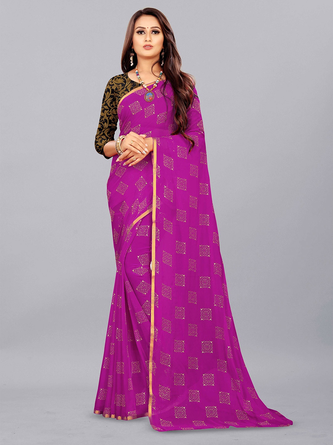 

Aardiva Ethnic Motifs Zari Pure Chiffon Saree, Magenta