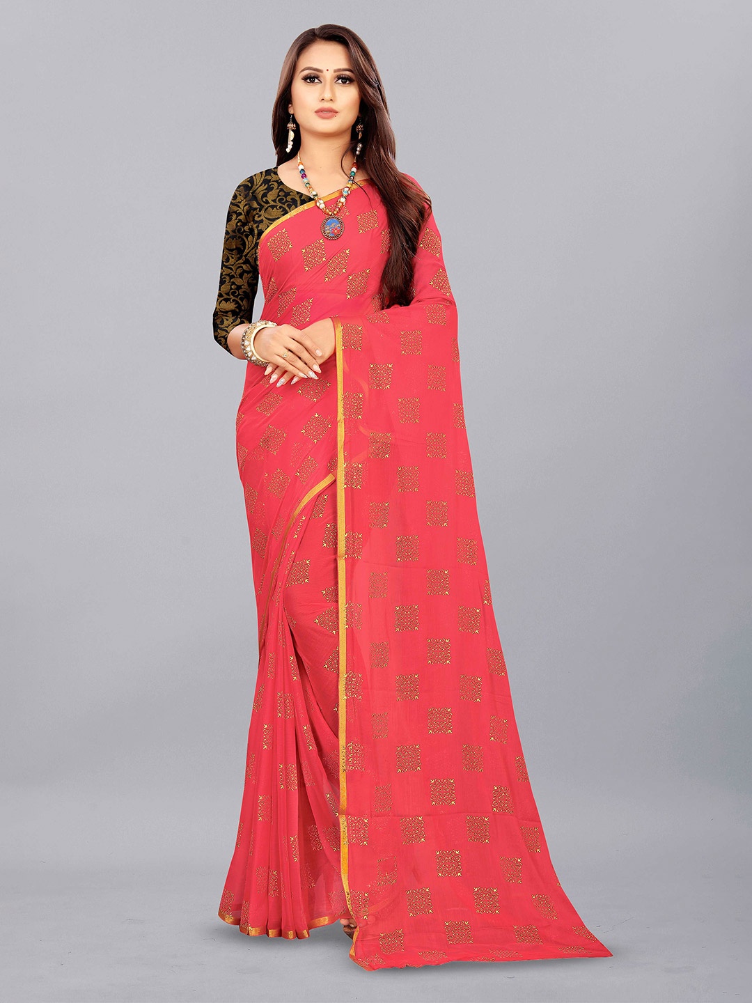 

Aardiva Ethnic Motifs Zari Pure Chiffon Saree, Rose